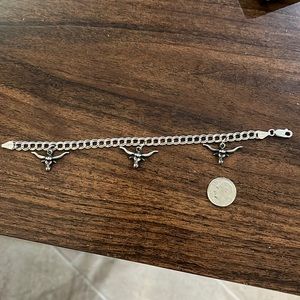 Sterling Silver bracelet with , TEXAS LONGHORNS, charms. 925